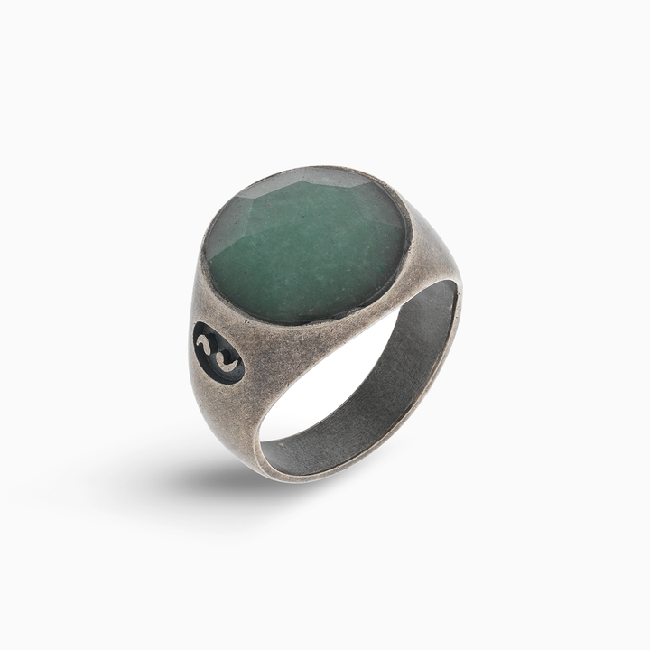MONETA Oxidized Silver & Green Aventurine Signet Ring
