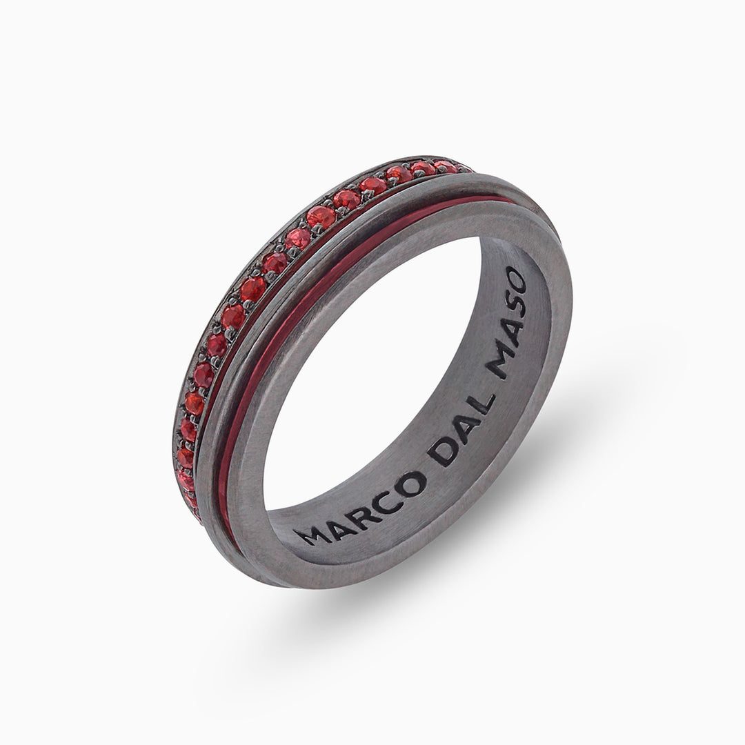 ACIES Slim Band with Red Sapphires and Red Enamel