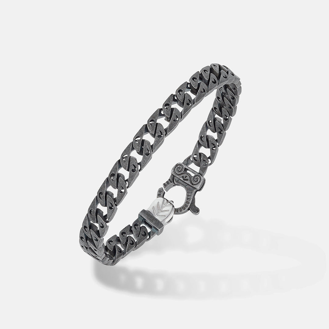 FLAMING TONGUE Oxidized Bracelet, Polished, Oxidized Silver, Black Diamonds