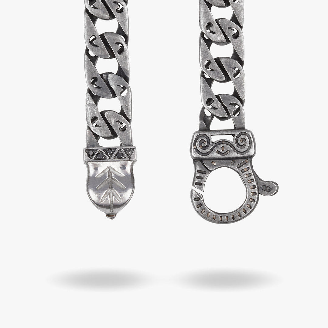 FLAMING TONGUE Oxidized Bracelet, Polished, Oxidized Silver, Black Diamonds - Back Clasp View