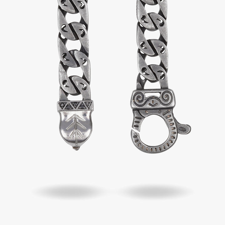FLAMING TONGUE Oxidized Bracelet, Polished, Oxidized Silver, Black Diamonds - Back Clasp View