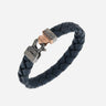 FLAMING TONGUE Braided Leather Bracelet, Rose Gold Vermeil, Oxidized Silver, Black Diamonds, Blue Leather