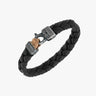 FLAMING TONGUE Braided Leather Bracelet, Rose Gold Vermeil, Oxidized Silver, Black Diamonds, Black Leather