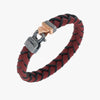 FLAMING TONGUE Braided Leather Bracelet, Rose Gold Vermeil, Oxidized Silver, Yellow Sapphires, Red Leather