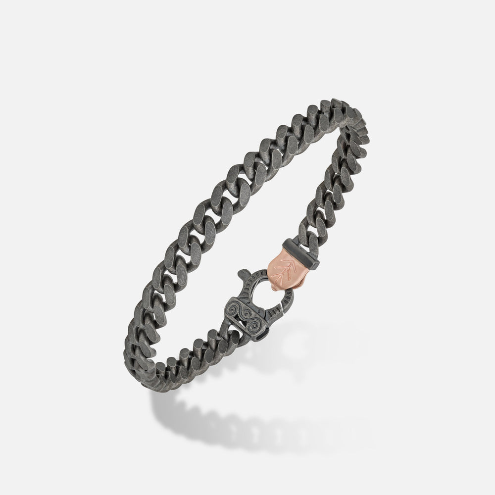 Bracciale a maglie cubane FLAMING TONGUE con vermeil in oro rosa 18 kt e argento ossidato