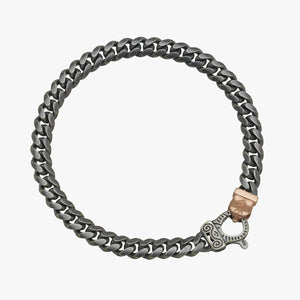 FLAMING TONGUE Cuban Link Bracelet with 18kt Rose Gold Vermeil and Oxidized Silver