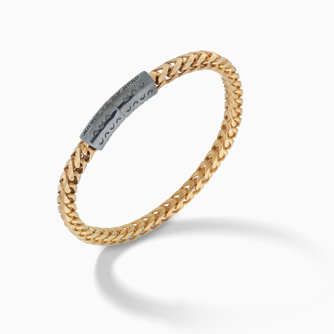 Bracciale Ulysses Single Wrap da 10 mm con catena in oro giallo 18 kt e argento ossidato