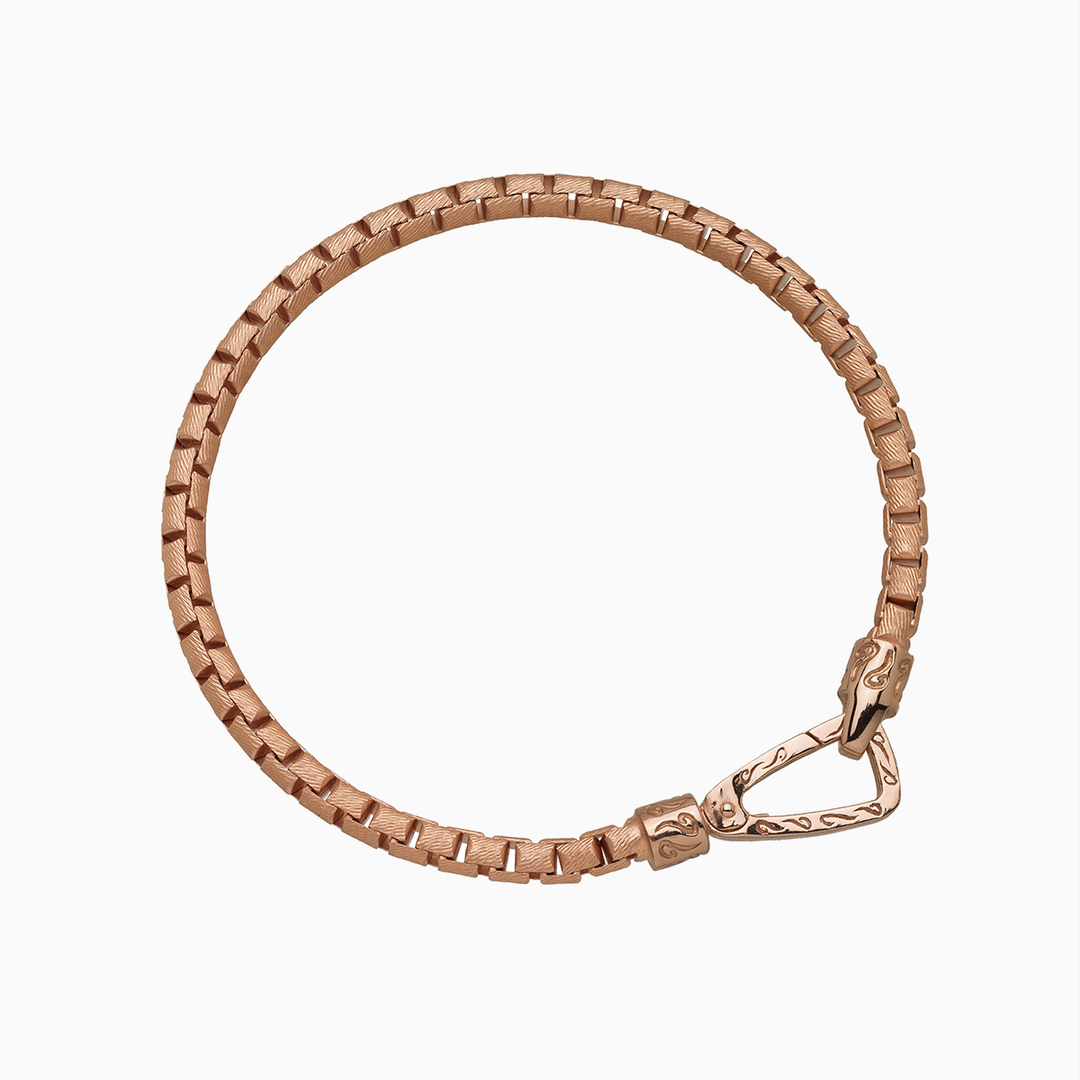 Bracciale Ulisse in oro rosa 18 carati tubolare intagliato con catena opaca e chiusura lucida