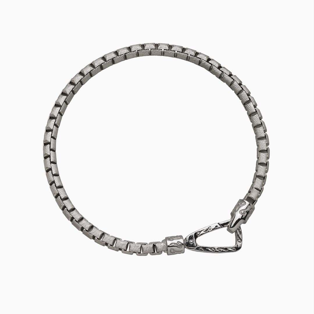 ULYSSES Carved Tubular Silver Bracelet with Matte Chain and Polished Clasp