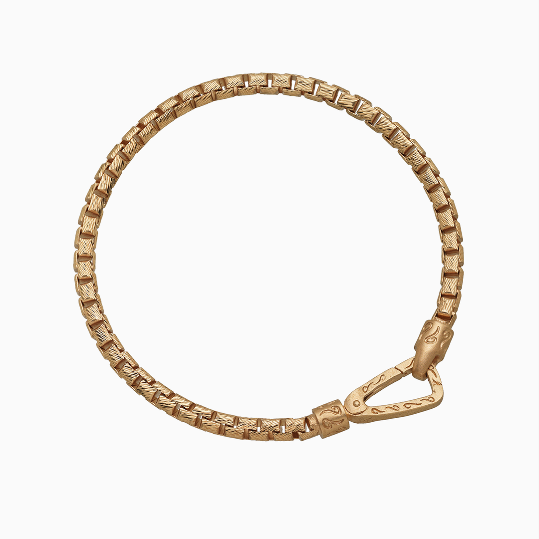 ULYSSES Carved Tubular 18K Yellow Gold Vermeil Bracelet with Matte Chain and Polished Clasp