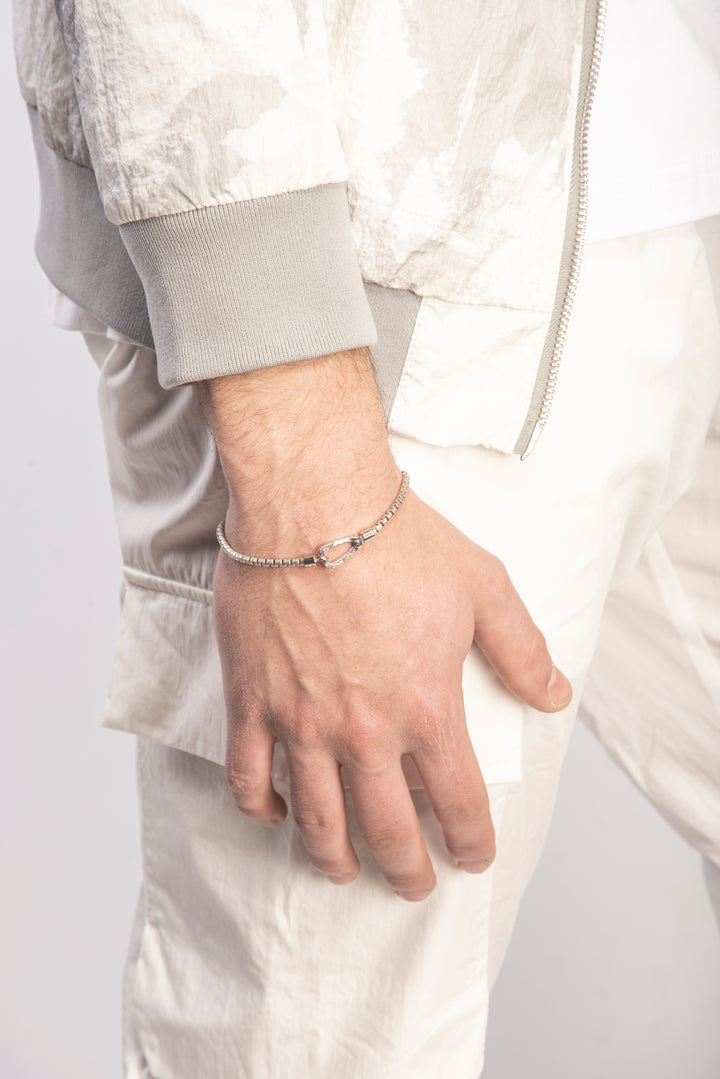 ULYSSES Carved Mini Tubular Bracelet with Matte Sterling Silver-Lifestyle View