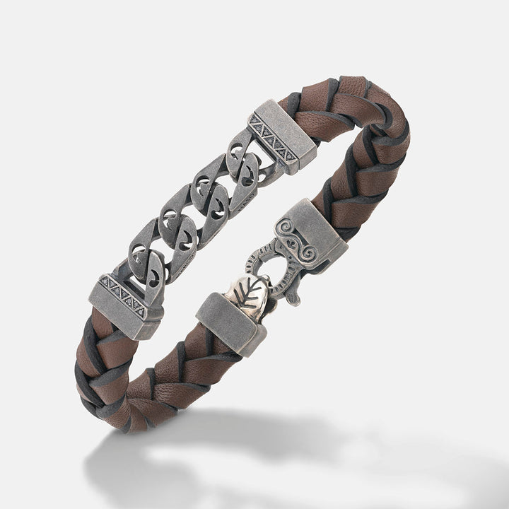 FLAMING TONGUE Chain ID Bracelet with Woven Leather