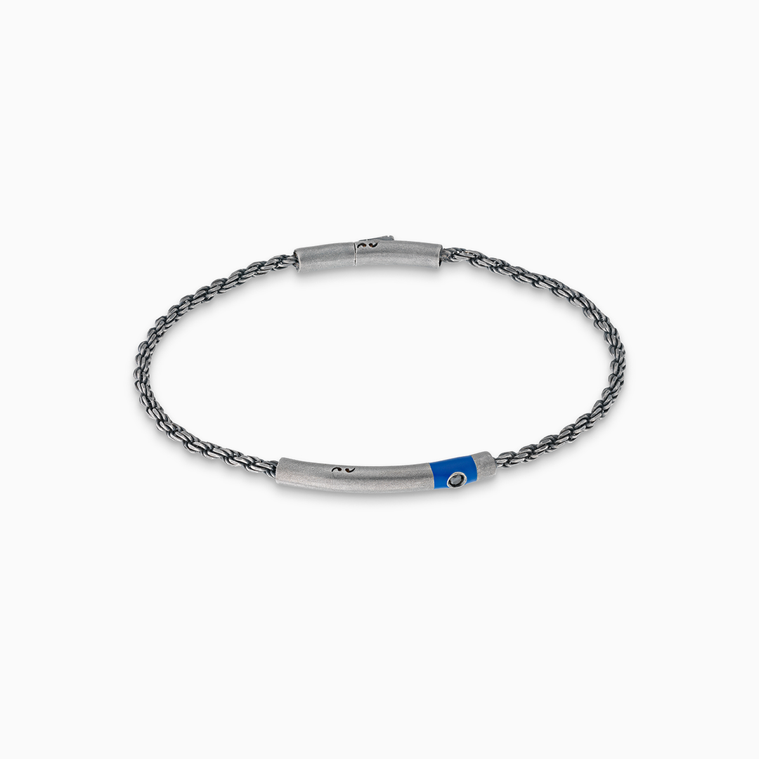 ULYSSES Cord Oxidiertes Armband mit schwarzem Diamanten und blauem Emaille