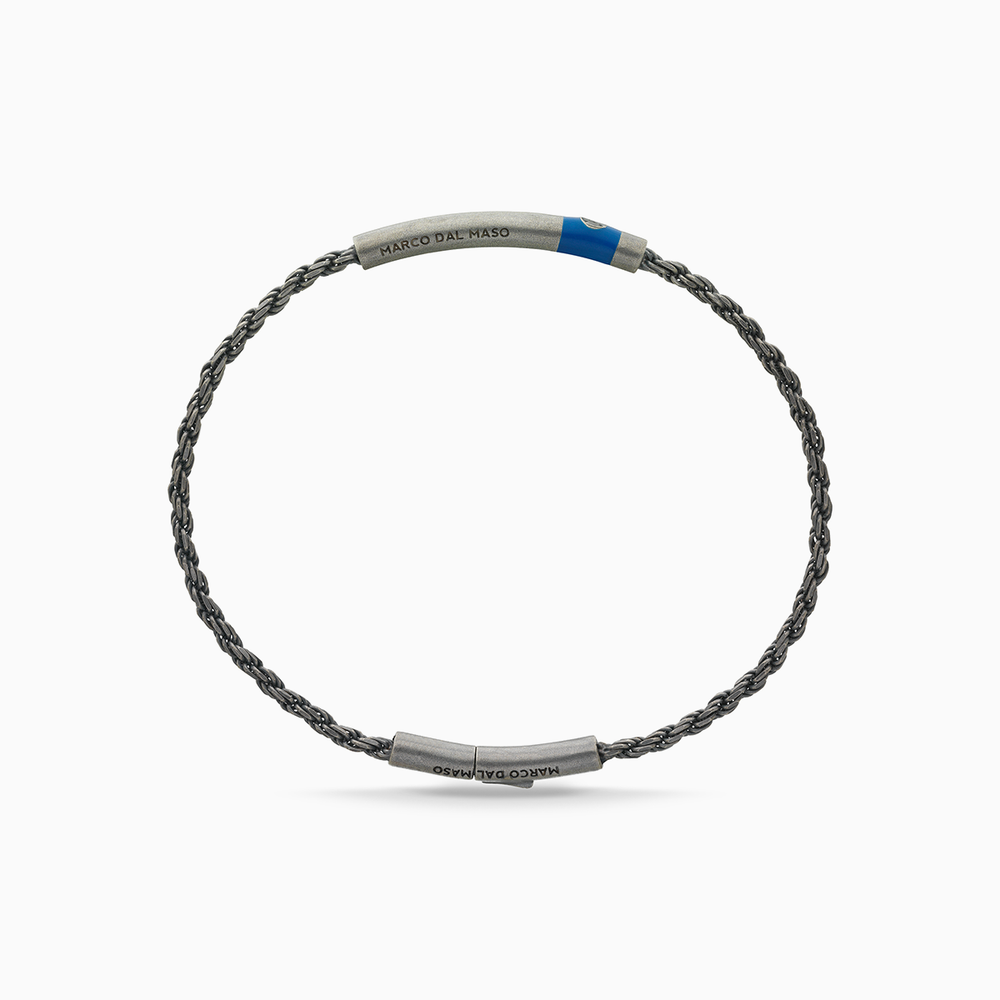 Bracciale ULYSSES Cord Oxidized con diamante nero e smalto blu