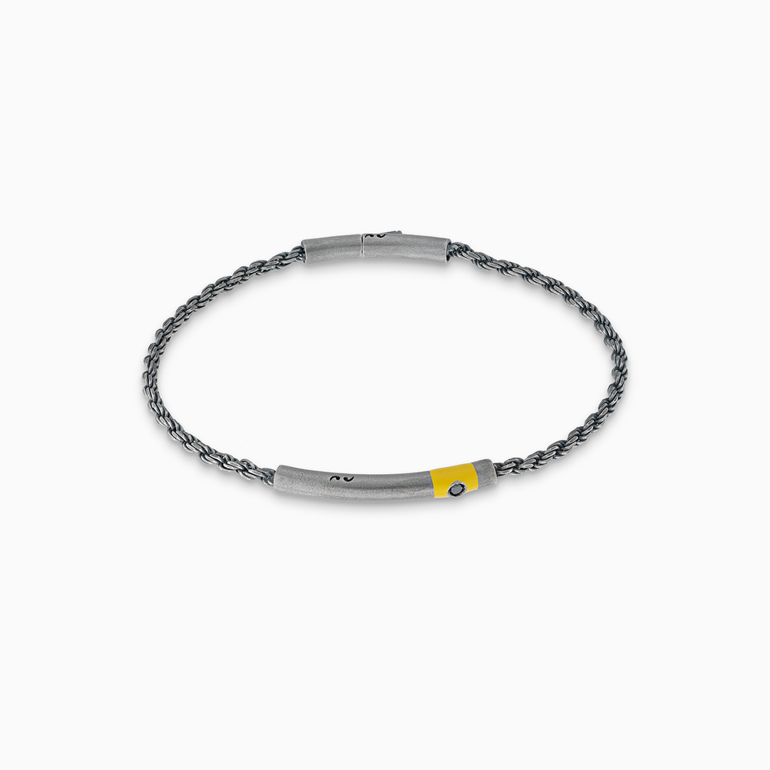 Bracciale ULYSSES Cord Oxidized con diamante nero e smalto giallo