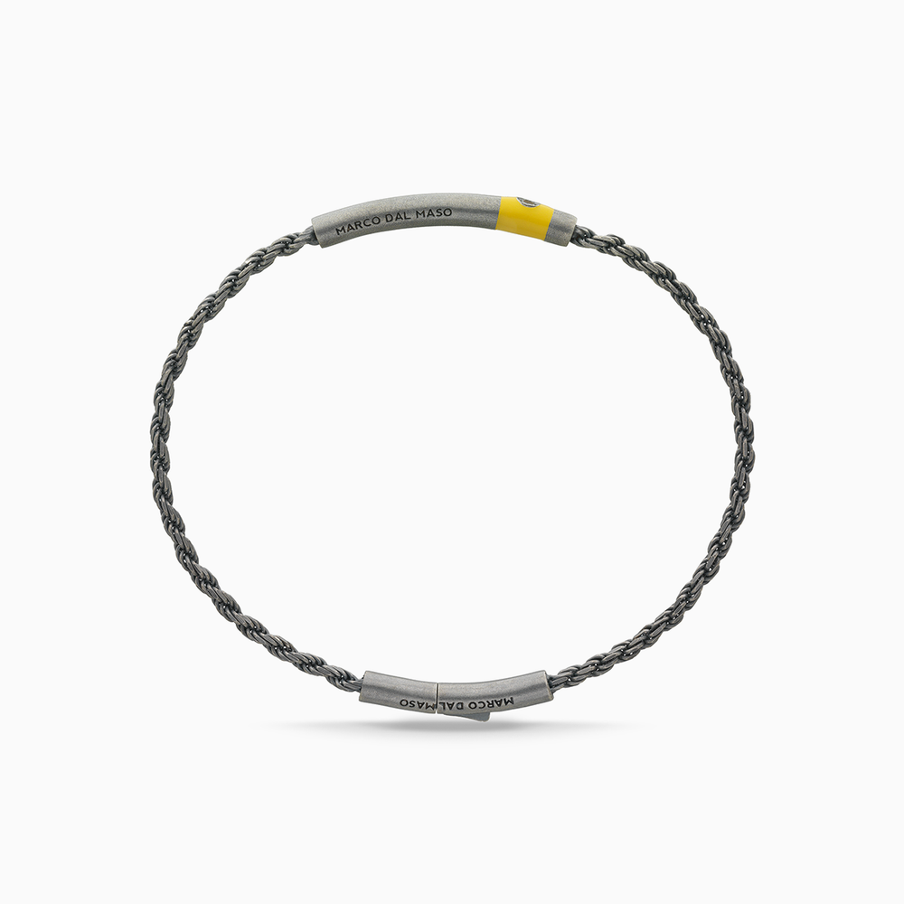 Bracciale ULYSSES Cord Oxidized con diamante nero e smalto giallo