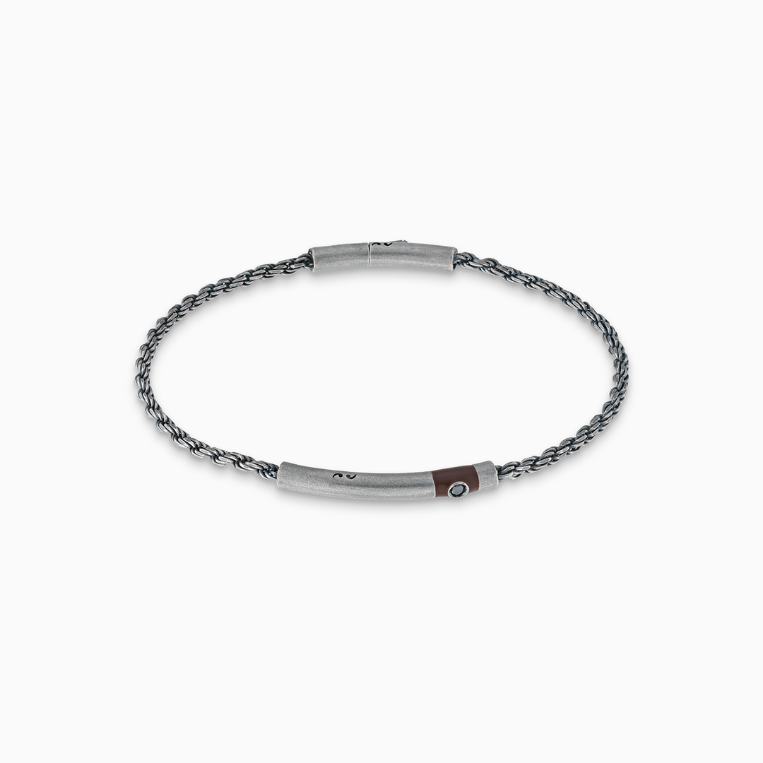 ULYSSES Cord Bracelet with Black Diamond and Brown Enamel