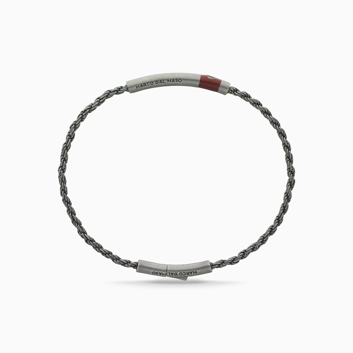 ULYSSES Cord Bracelet with Black Diamond and Red Enamel-Straight VIew