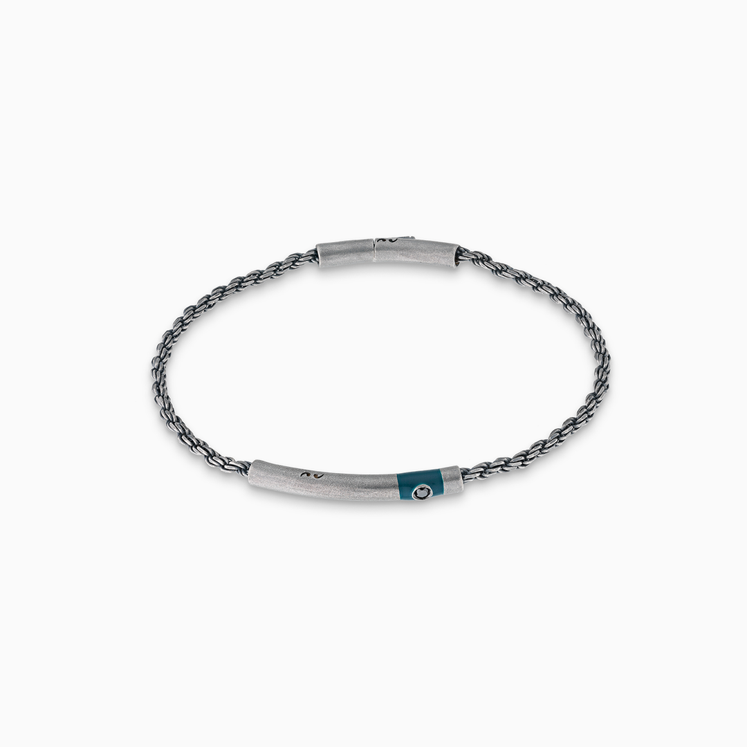 ULYSSES Cord Oxidiertes Armband mit schwarzem Diamanten und grünem Emaille