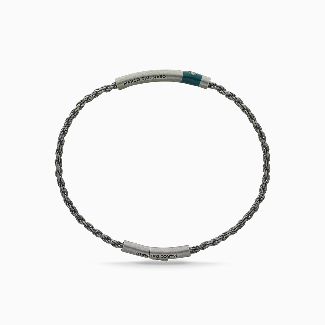 ULYSSES Cord Bracelet with Black Diamond and Green Enamel-Straight View