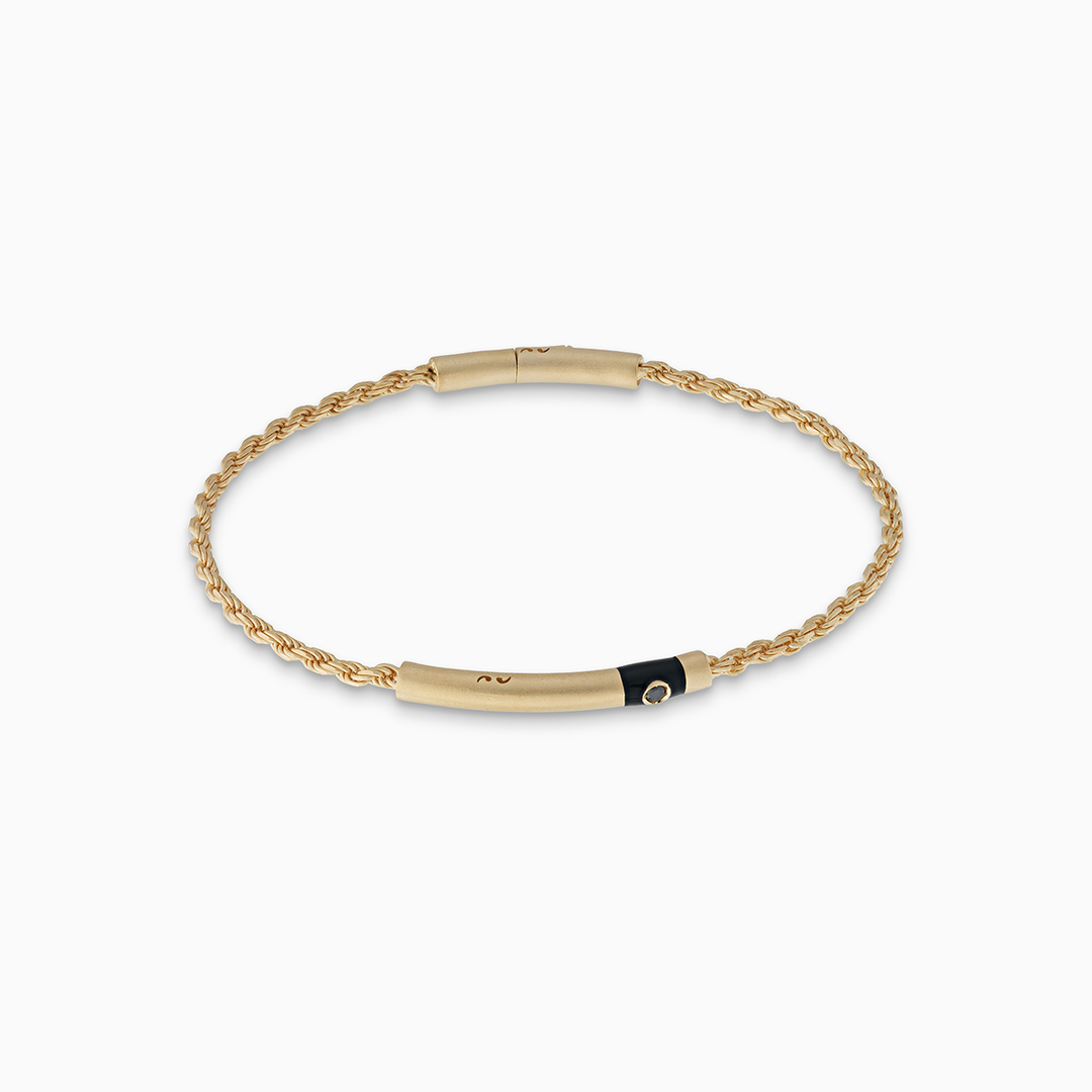 ULYSSES 18K Yellow Gold Vermeil Cord Bracelet with Black Diamond and Enamel