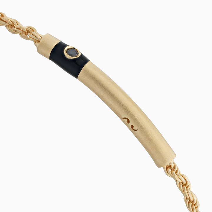 ULYSSES 18K Yellow Gold Vermeil Cord Bracelet with Black Diamond and Enamel-Top View