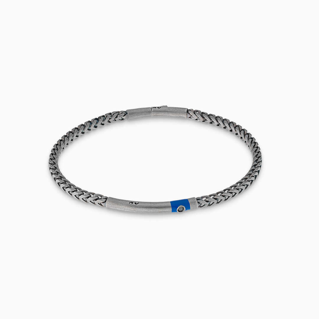 Oxidiertes Ulysses-Kettenarmband mit schwarzem Diamanten und blauem Emaille