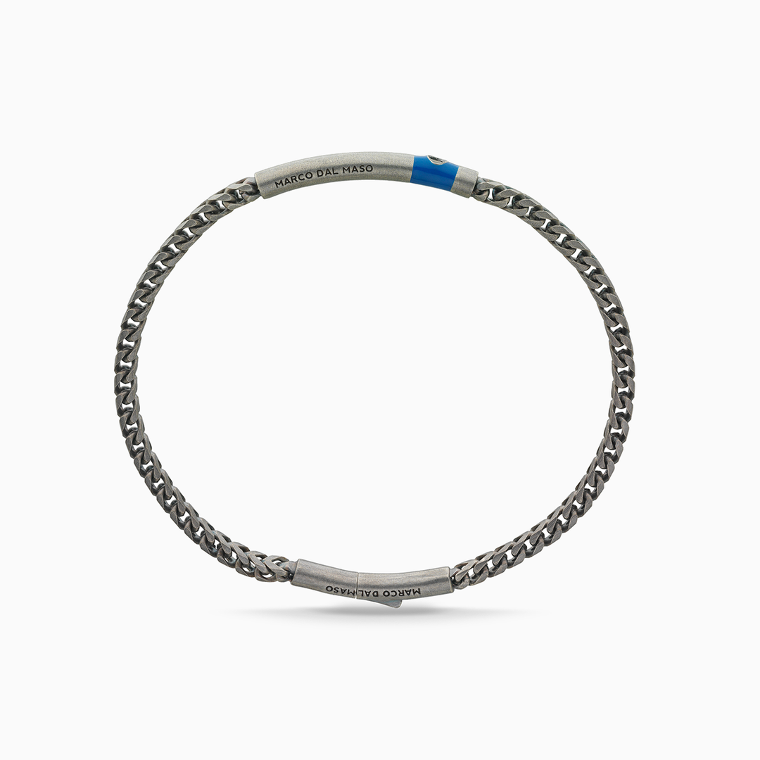 ULYSSES Chain Bracelet with Black Diamond and Blue Enamel | Bold Luxury Accessory-Straight View