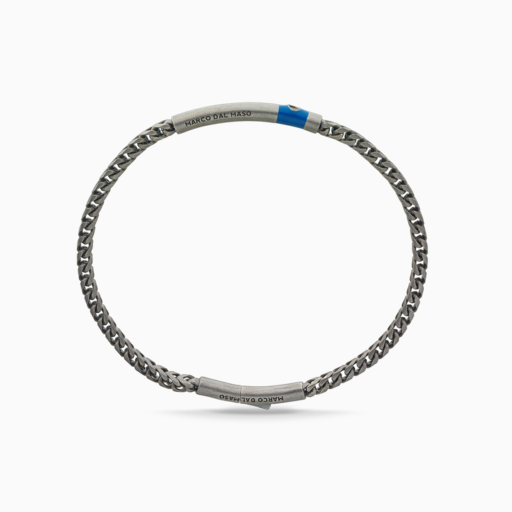 ULYSSES Chain Bracelet with Black Diamond and Blue Enamel | Bold Luxury Accessory-Straight View