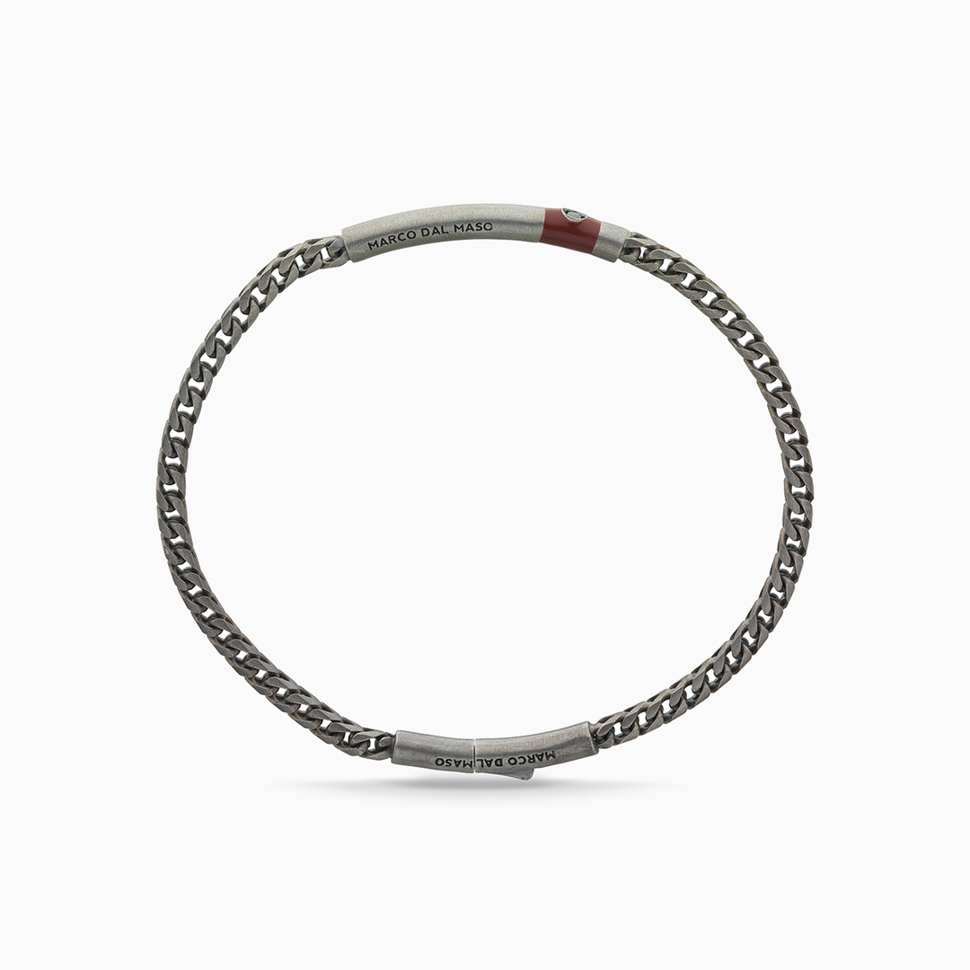 ULYSSES Chain Bracelet with Black Diamond and Red Enamel | Luxurious Bold Accessory-Straight View