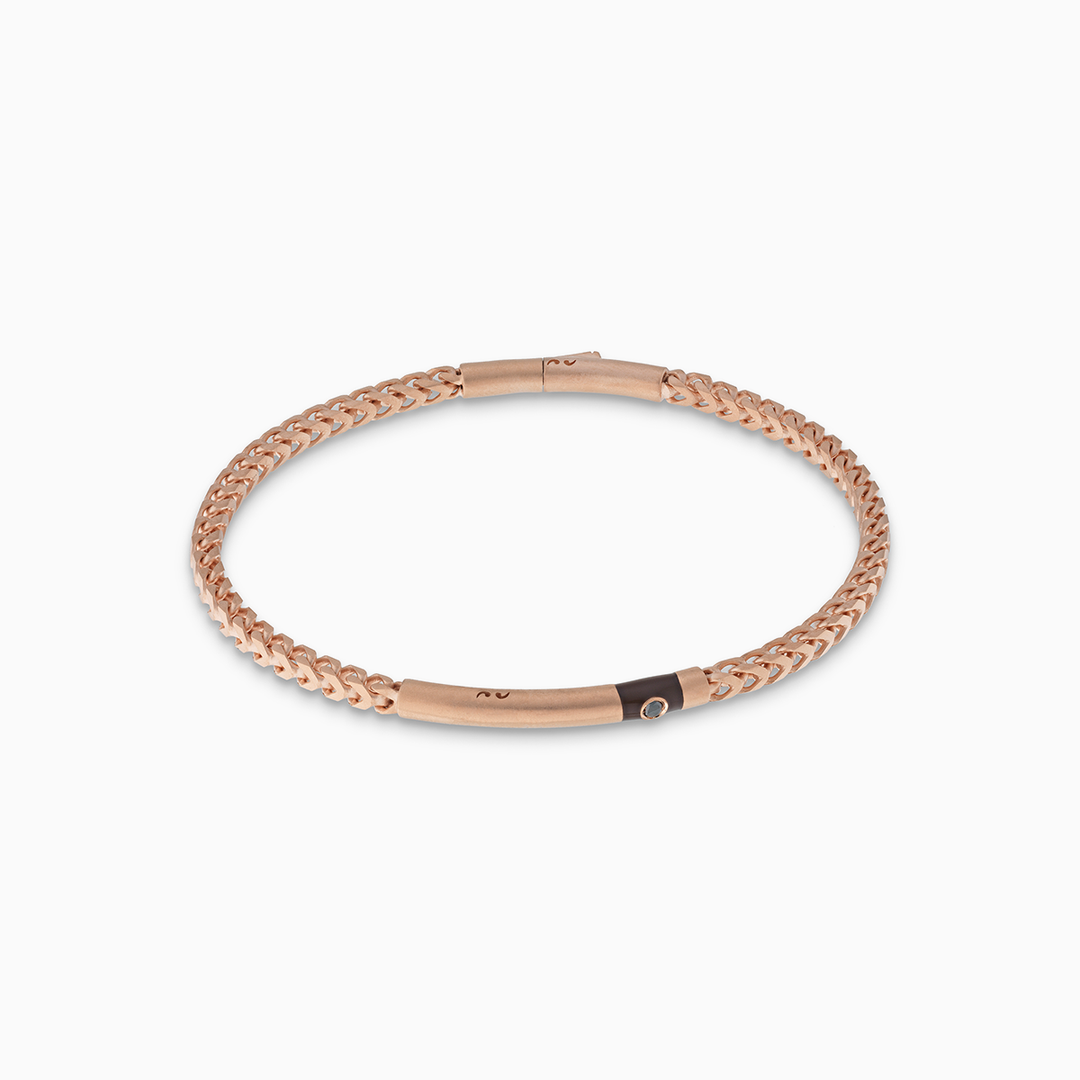 Ulysses-Kettenarmband aus 18 Karat Roségold Vermeil mit schwarzem Diamanten und braunem Emaille