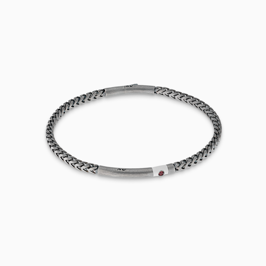 ULYSSES Chain Oxidized Bracelet with Red Sapphires and Ivory Enamel