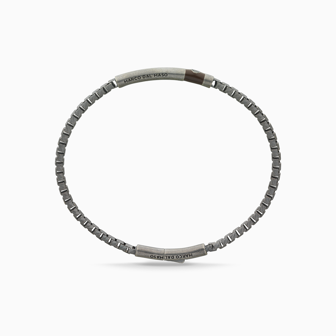 ULYSSES Oxidized Bracelet with Black Diamond and Brown Enamel-Straight View