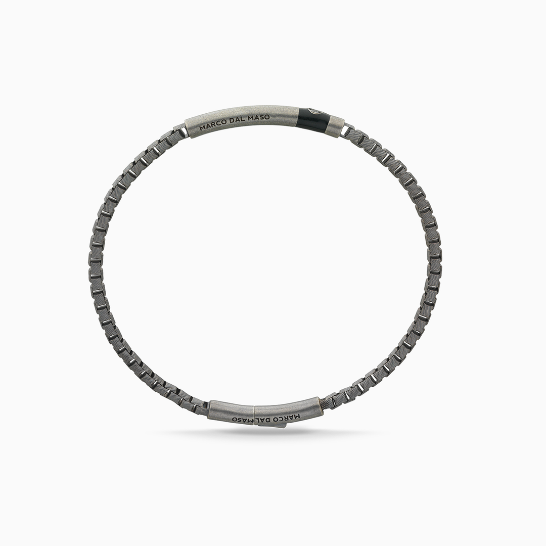 ULYSSES Oxidized Bracelet with Black Diamond and Black Enamel-Straight View