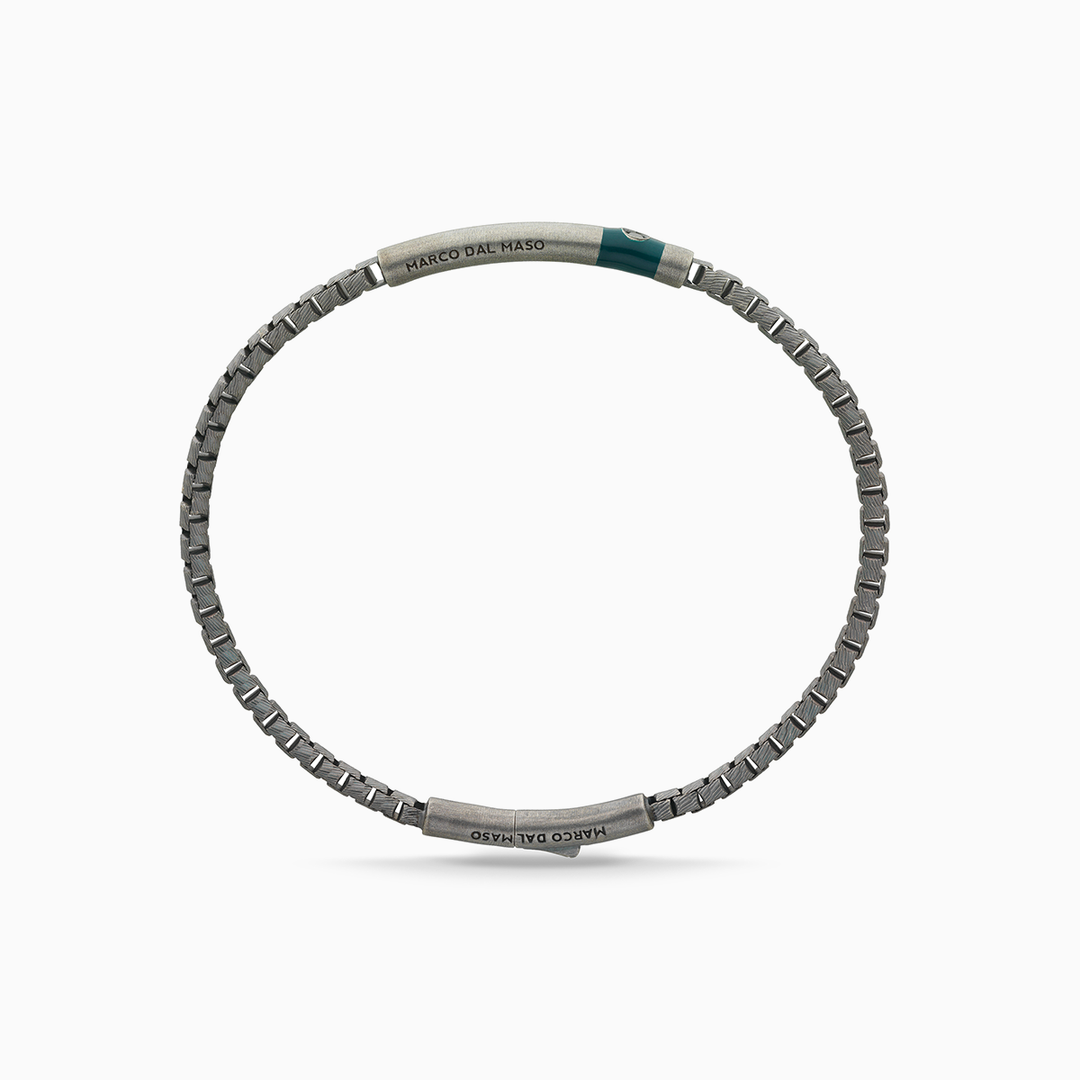 ULYSSES Oxidized Bracelet with Black Diamond and Green Enamel-Straight View