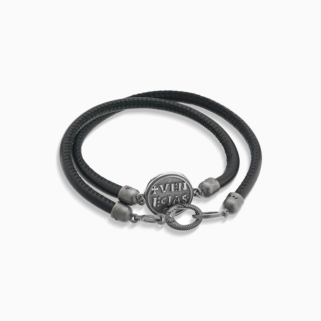 Bracciale in pelle nera MONETA