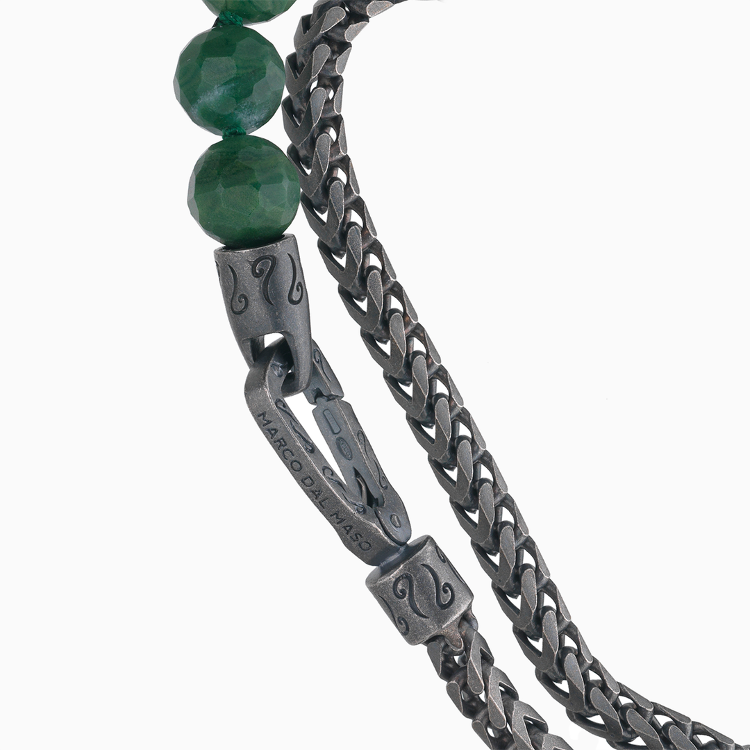 ULYSSES Faceted Beaded Jadeite Chain Double Wrap Bracelet in Oxidized Silver-Top View