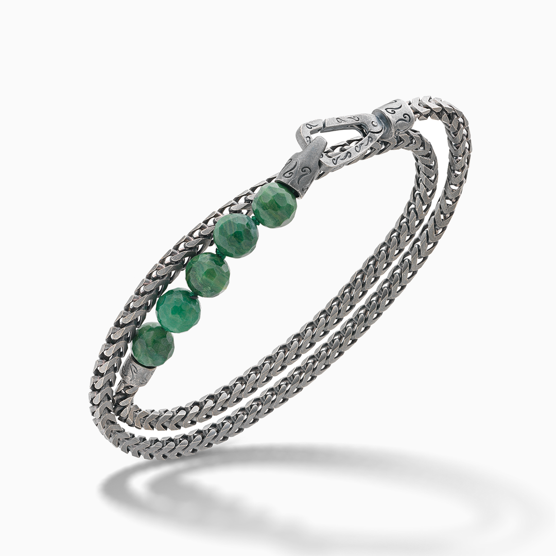 ULYSSES Armband mit facettierten Jadeitperlen und doppelter Wickelkette