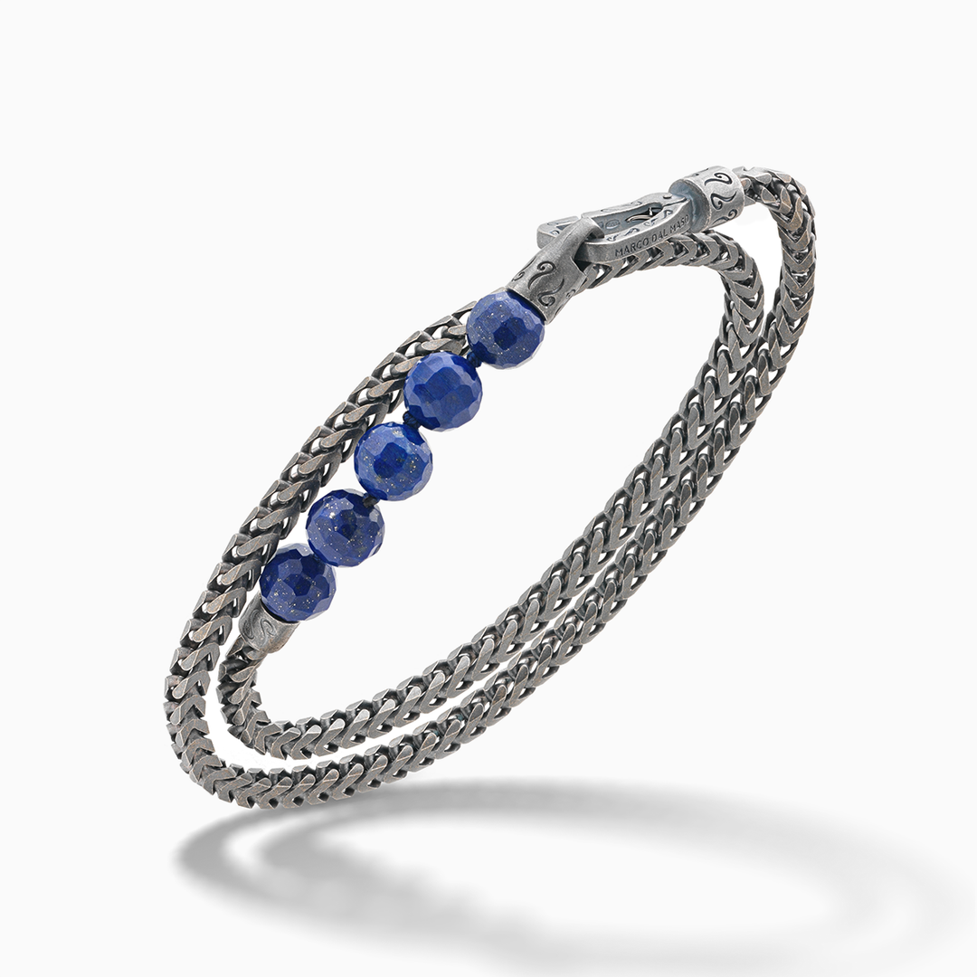 ULYSSES Armband mit facettierten Perlen und Lapislazuli-Kette, doppelt gewickelt