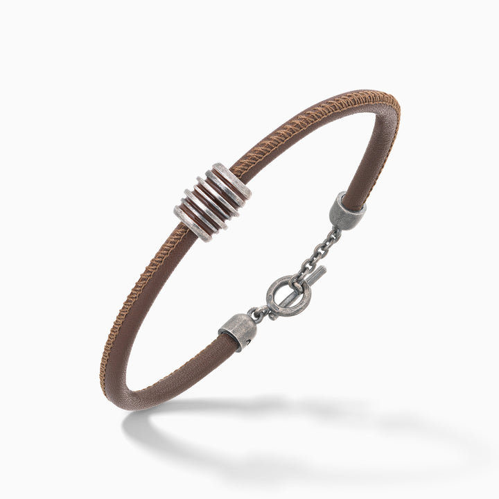 ACIES Roller Bracelet with Brown Enamel and Leather