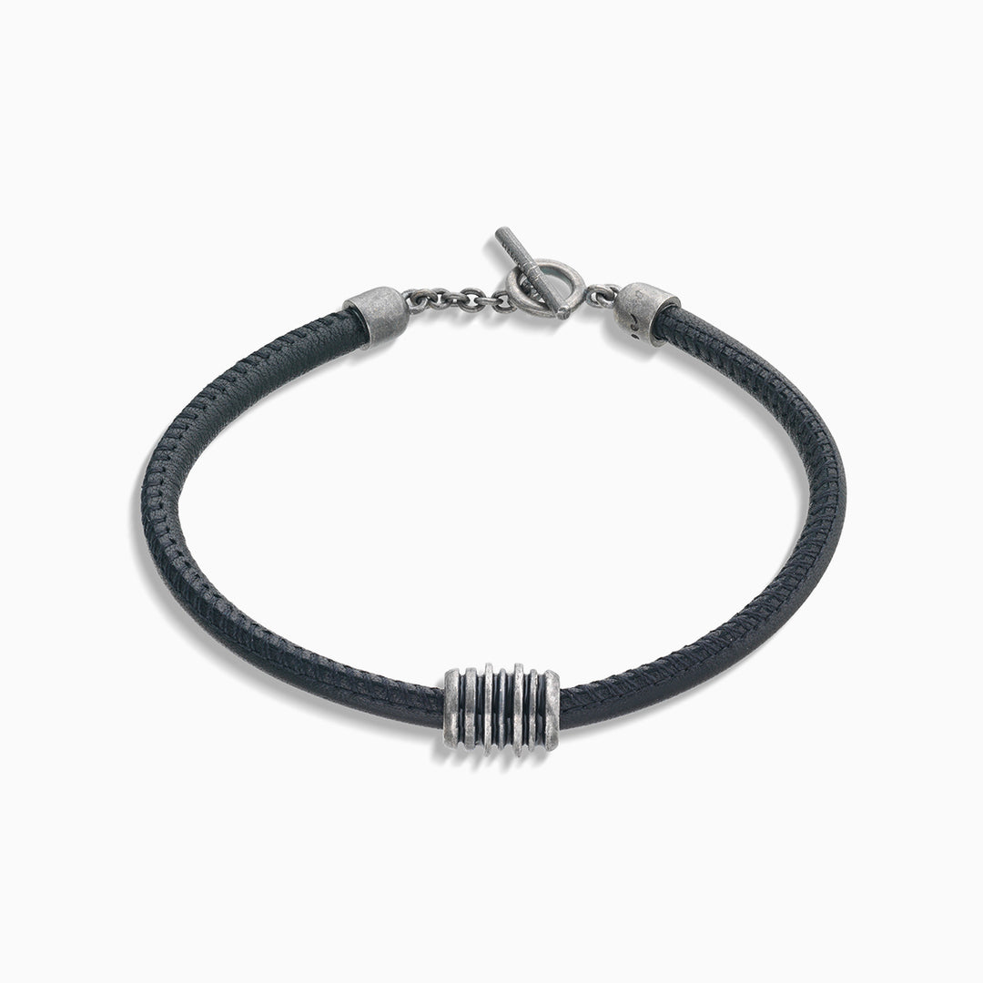 ACIES Roller Bracelet with Black Enamel and Leather