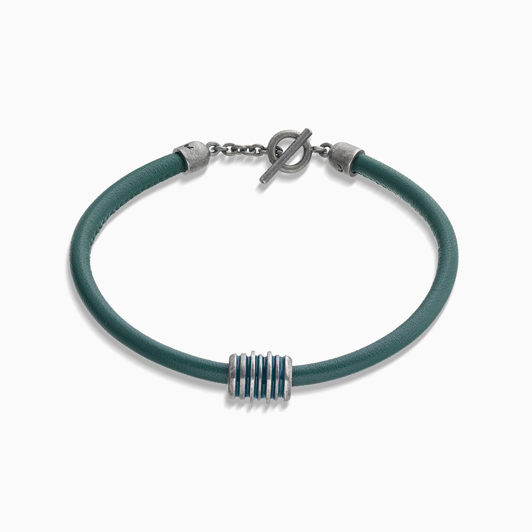 ACIES Roller Bracelet with Green Enamel and Leather