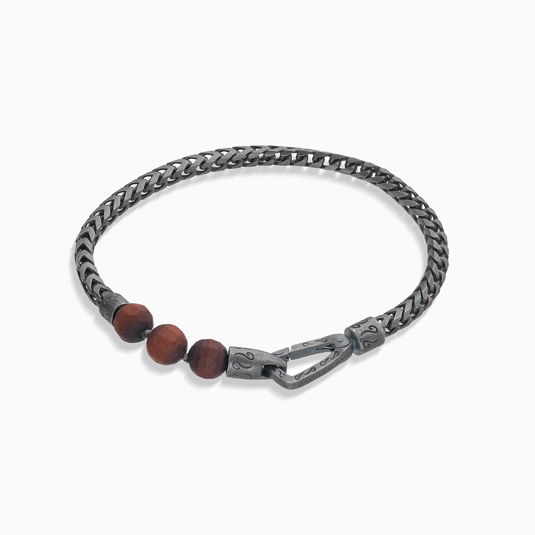 Marco Dal Maso Ulysses Single Chain Beaded Bracelet Faceted Red Tiger Eye Single Wrap-Straight View