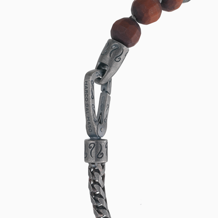 Marco Dal Maso Ulysses Single Chain Beaded Bracelet Faceted Red Tiger Eye Single Wrap-Standard View-Side View