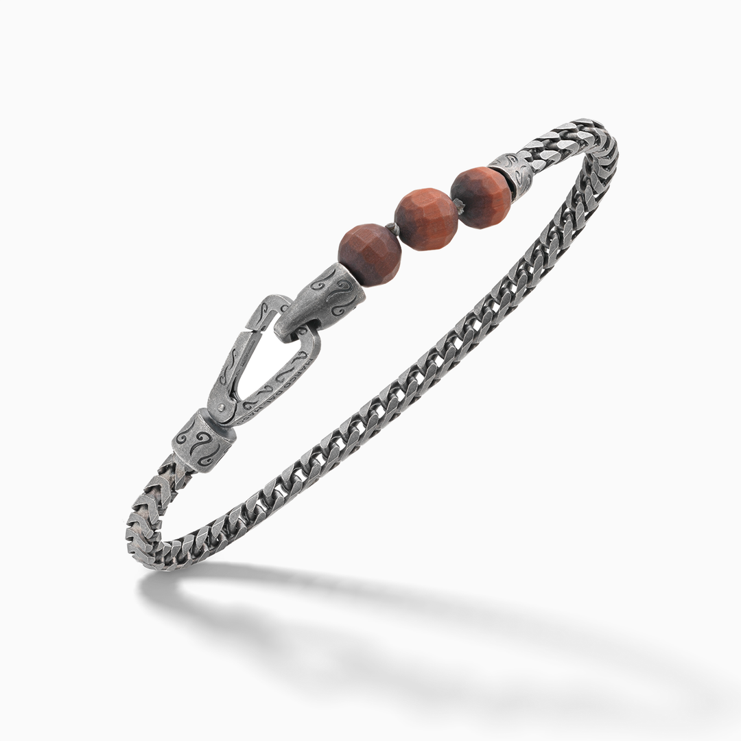 ULYSSES Single Chain Beaded Bracelet with Faceted Red Tiger Eye - Single Wrap