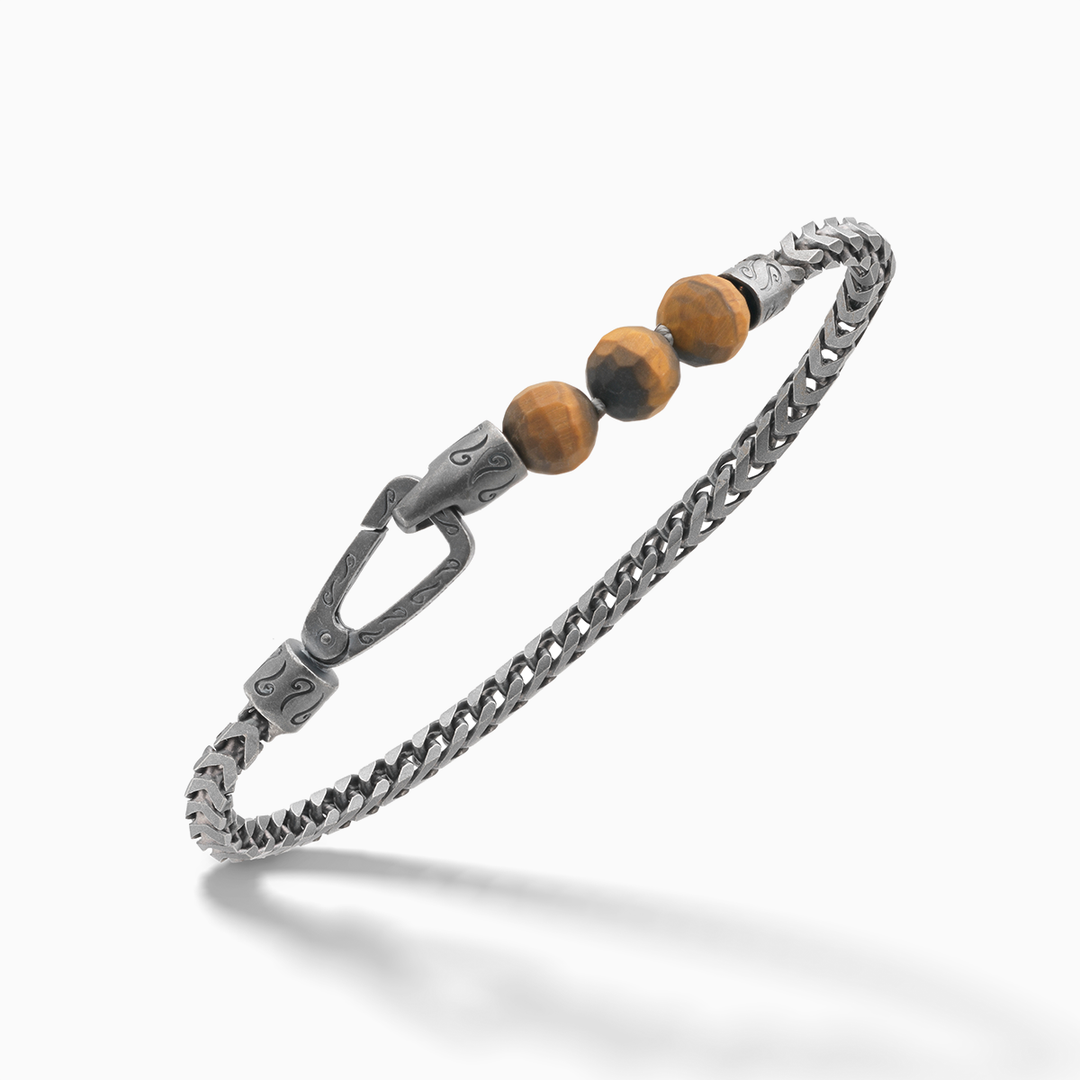 ULYSSES Single Chain Beaded Bracelet with Faceted Tiger Eye