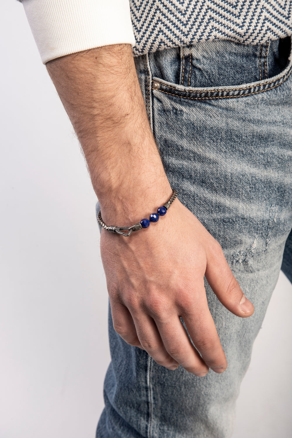 ULYSSES Single Chain Beaded Bracelet with Faceted Lapis