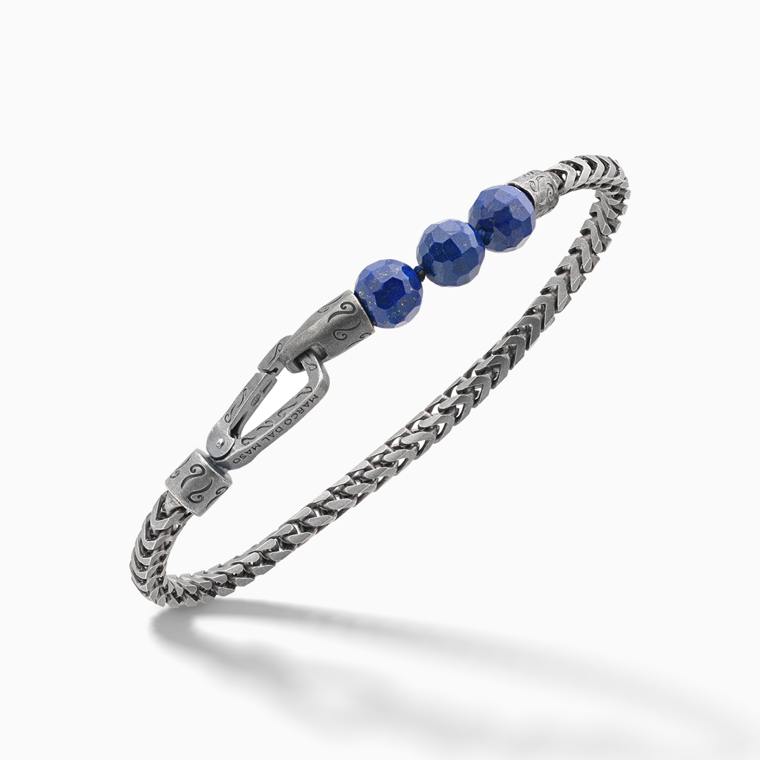 ULYSSES Single Chain Beaded Bracelet with Faceted Lapis