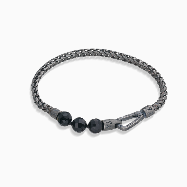 Marco Dal Maso Ulysses Single Chain Beaded Bracelet Faceted Onyx-Straight View 