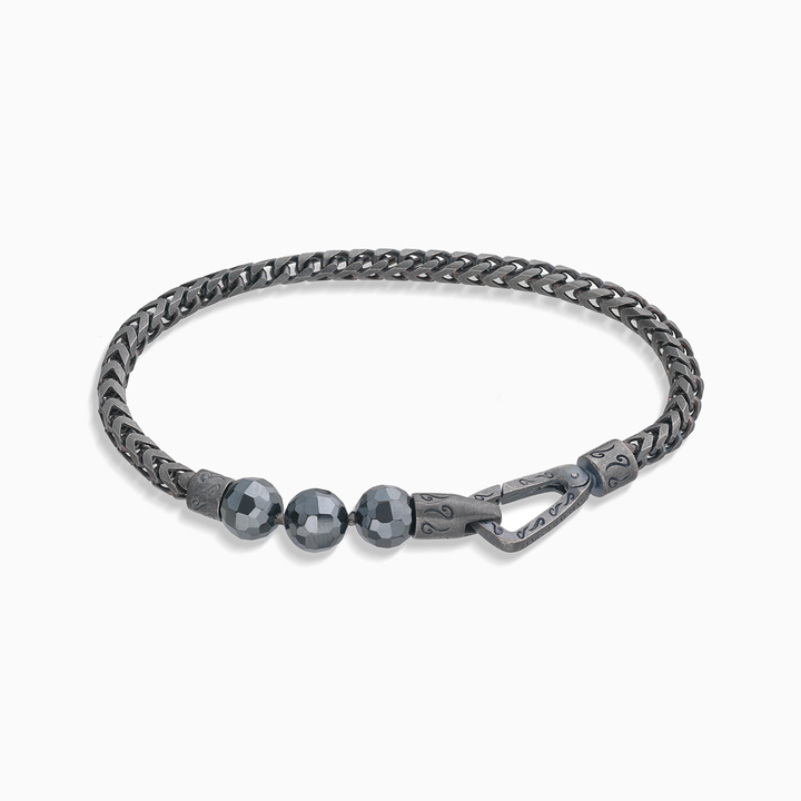 Marco Dal Maso Ulysses Single Chain Beaded Bracelet Faceted Hematite-Straight View